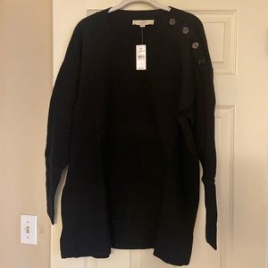 NWT Loft black button shoulder tunic sweater sz large